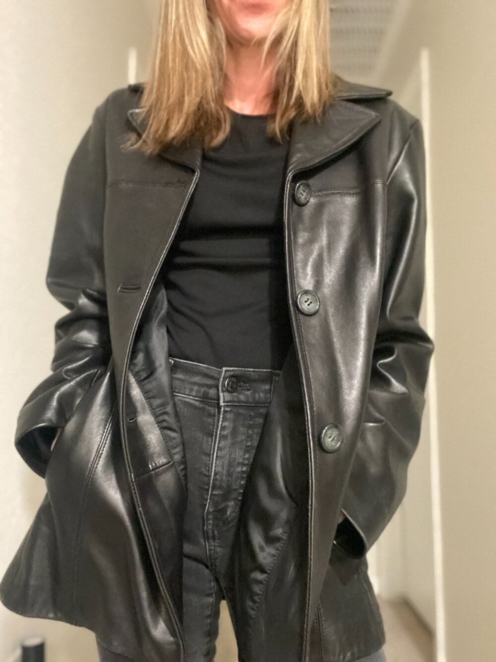 90s Vintage Siena Studio Genuine Leather Jacket Black Tailored Minimalist Coat - Picture 3 of 13